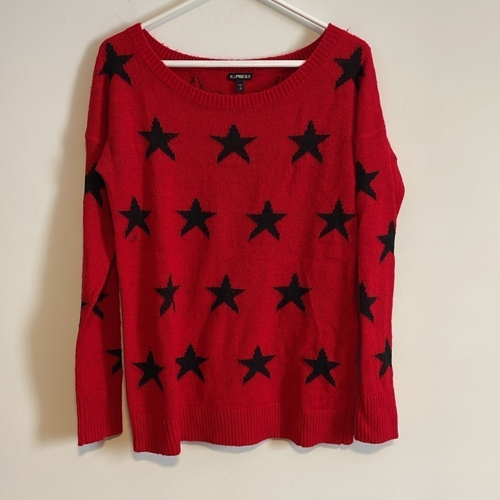 Y2K Express Star Print Sweater Red SM Mall Goth Emo Grunge Alt Novelty Scene
